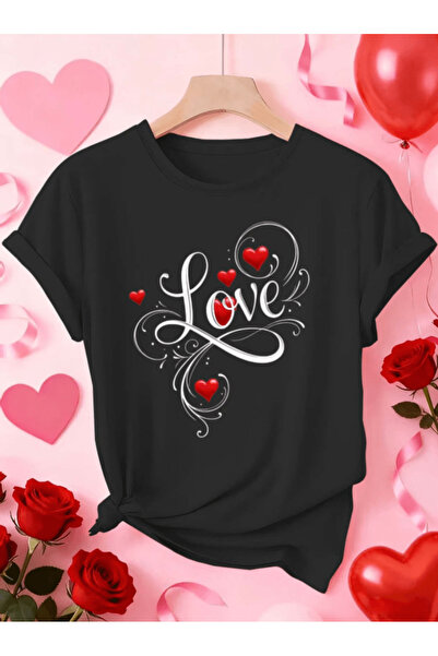one button Gray love text printed premium oversize t-shirt for women