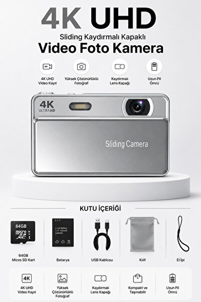 RoseandRoses 4K UHD Sliding Kamera – Kaydırmalı Lens Kapaklı Video Foto Kamer...