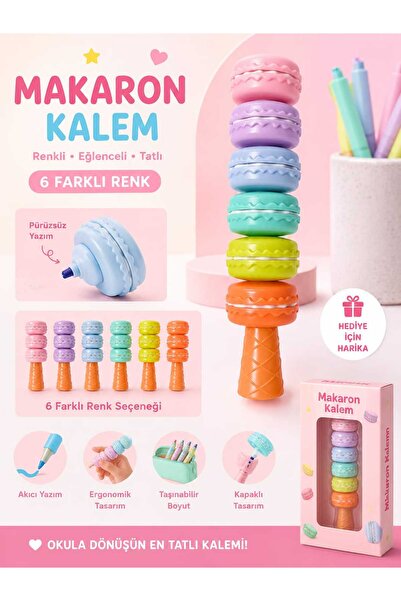 PeriMila Makaron Tasarımlı 6 Renkli Geçmeli Fosforlu Kalem