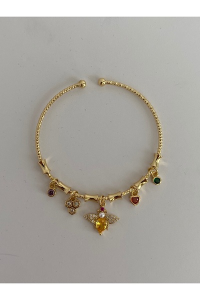 LUXURY Arı Figürlü Taş Detaylı Gold Renk Charm Bileklik
