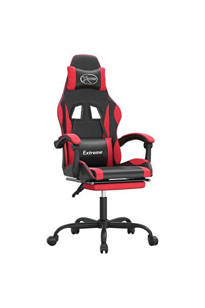 vidaxl Scaun de gaming cu suport picioare, negru/roșu, piele ecologică