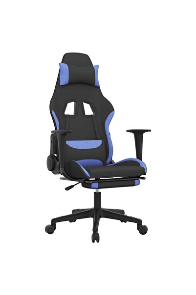vidaxl Scaun de gaming cu masaj/suport picioare, negru/albastru textil