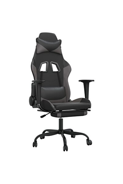 vidaxl Scaun de gaming cu suport picioare, negru/gri, piele ecologică