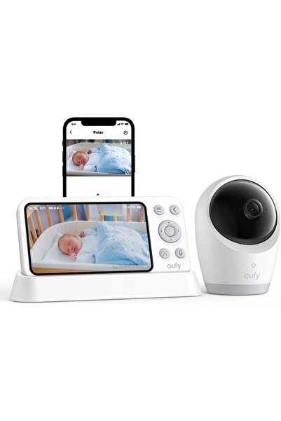 eufy Monitor bebeluși E21 4K UHD cu ecran de 5 inch și zoom 8X, alb