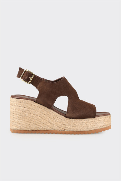 Elle Shoes Kahve Deri Kadın Dolgu Topuk Espadril