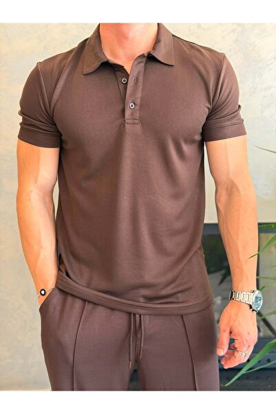 ECARTS Men's Regular Fit Button Closure Cotton Polo Tshirt Bitter Brown Eca085