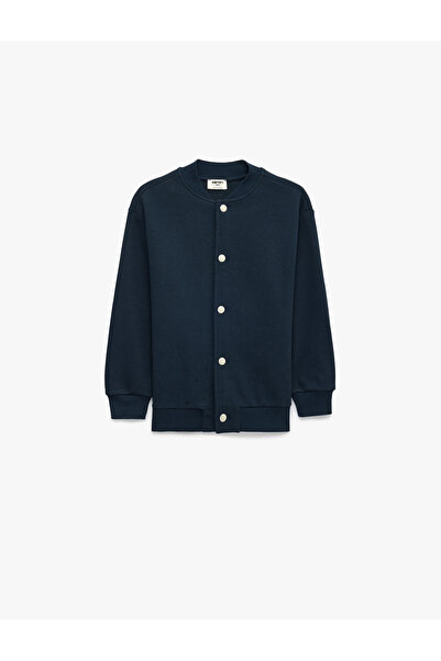 Koton Cotton Long Sleeve Snap Button Bomber Collar College Jacket