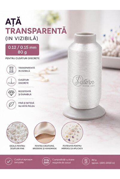 Saturn Ata Transparenta (Invizibila) 0.12 / – 80 g, pentru Cusaturi Discrete