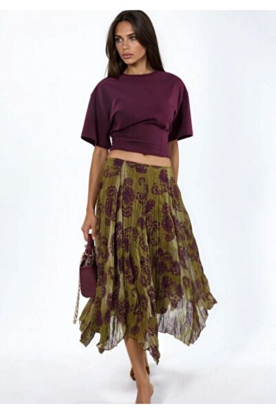 MOODAY High Waist Paisley Chiffon Long Skirt