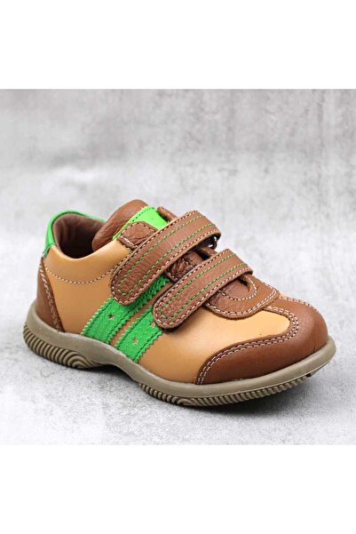 tino Pantofi sport , pentru copii , din piele naturala 3229-COGNAC/VERDE1
