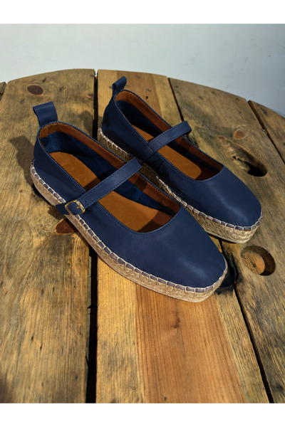 Butik NOBLE SHOES HAKİKİ DERİ LACİVERT KADIN ESPADRİL BABET