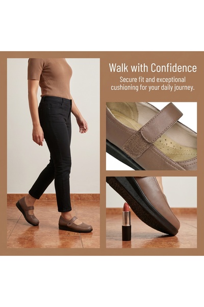 Dhiaa Walk Premium Faux Leather Women Wedge Platform Mary Jane Shoes 4.5cm Li...