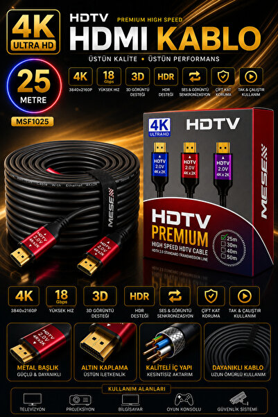 Mesef 4k hdmı kablo / 25 metre 4k hdmı kablo / 4k tv görüntü kablosu / görünt...