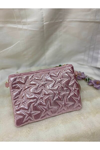 Zeyraluxe Yıldız Desenli Portföy El Çantası Bilek Askılı Clutch Çanta