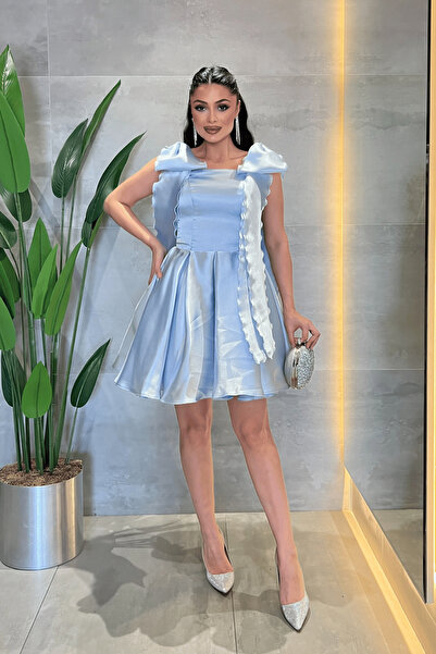 giyimmasalı Rochie mini prințesă din țesătură satinată - ALBASTRU BEBE