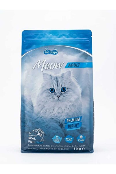 Pet Steps Meow طعام جاف للقطط البالغة بنكهة السمك الحقيقي 1 كجم - جودة ممتازة