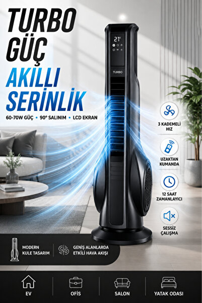 post alley Akıllı Kule Tipi Vantilatör 70W Uzaktan Kumandalı LCD Ekranlı 3 Mo...