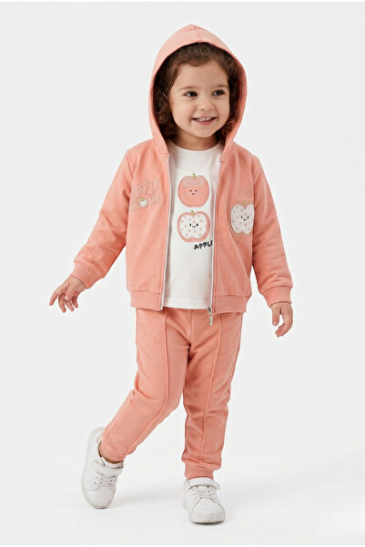 Toontoy Girl's 3-Piece Tracksuit Set Long Sleeve Crew Neck Embroidered T-Shir...