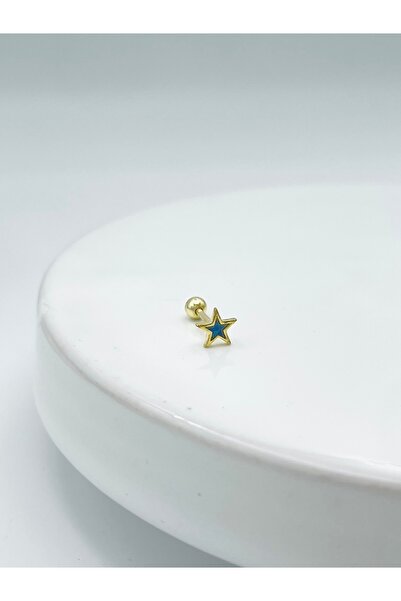 Esvema Silver Yıldız Tasarım Taşlı Gümüş Piercing Tragus Helix