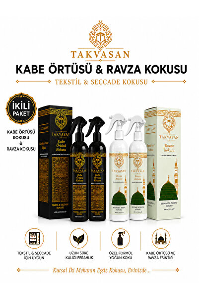 Takvasan Kabe Örtüsü ve Ravza Kokusu 4'lü Set Umre Hediyeliği 2 Ad. Kabe Örtü...