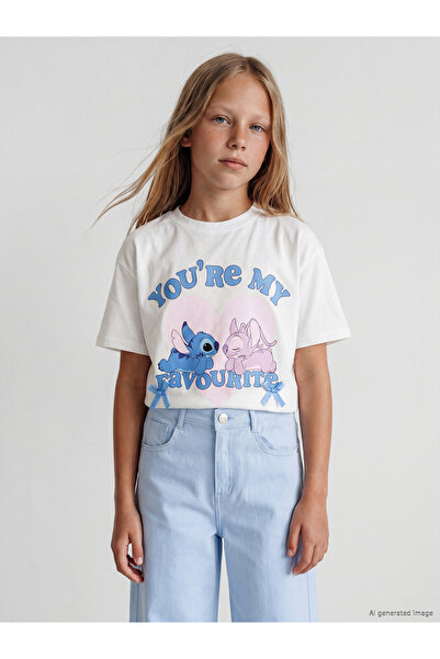 LC Waikiki Tricou de fete imprimat cu Stitch și Angel