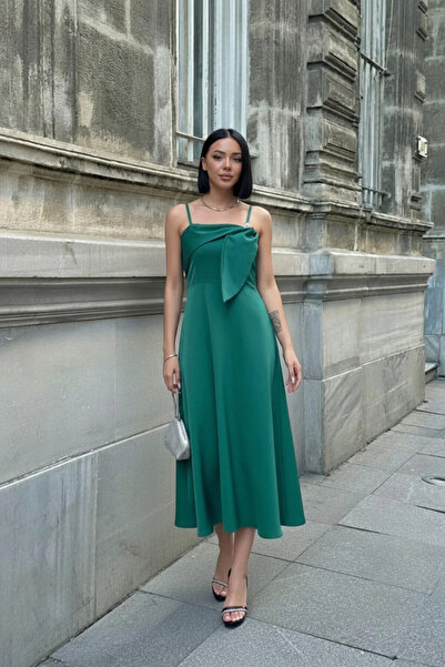 ALFUDO Moda Collection Thin Straps Leaf Detail Evening Dress Graduation Dress