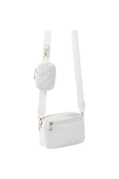 OEM Casual women's bag, white, Quilted look, with pouch accessory, eco- Leather