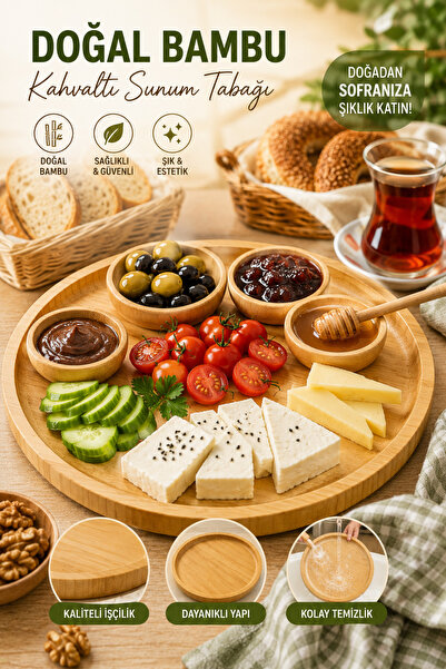 legna Premium Bambu Kahvaltı ve Sunum Tabağı 23 cm | Çay, Kahve, Meyve ve Atı...