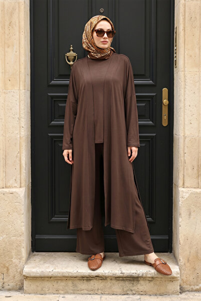 MODAQU Costum Hijab Oversize Triple Sandy cu pantaloni cu buzunare din Lycra ...