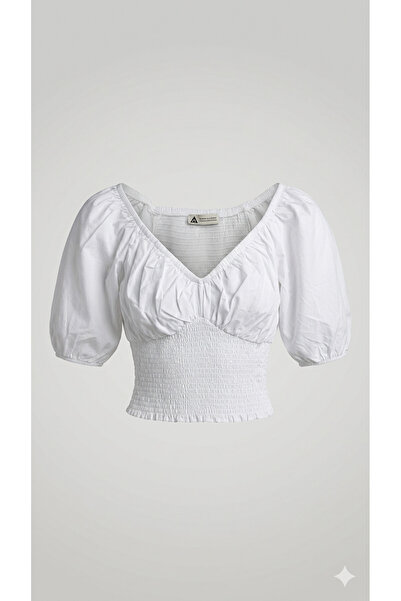 Sublime Butik Kadın Gipeli Poplin Vücuda Yapışan Mini Lüx Tasarım Crop T-Shirt