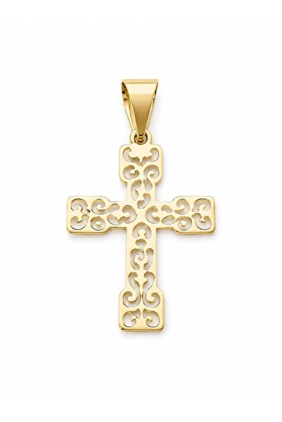 Fara brand Pandantiv damă/bărbat din aur galben 14k, model cruce decupată, 0,...