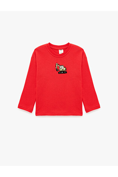 Koton Tricou din bumbac cu mânecă lungă și broderie cu gâtul rotund