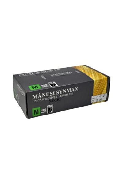 SYNMAX Mănuși nepudrate nitril negre, marimea M, 100 buc/cutie