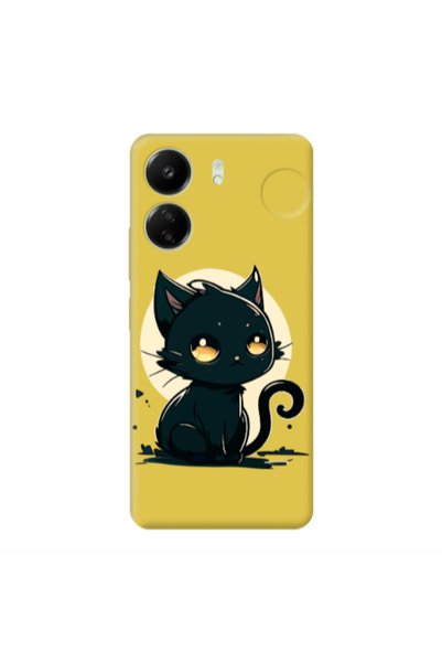 Other Xiaomi Redmi 13C Black Cat Yellow Colored Silicone TPU Θήκη