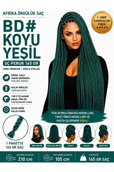 SÇ PERUK African Braiding Hair Bd #   Dark Green 165 Gr Kanekalon Fiber Synth...