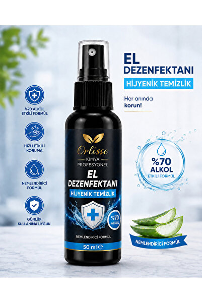 Orlisse El Dezenfektanı Sprey 50 ml | %70 Alkollü Hijyenik Temizlik ve Koruma