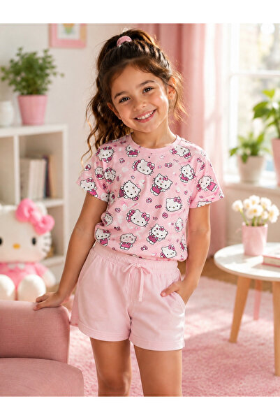 BAHNUR Girls' Cute Character Print Short Sleeve T-Shirt - Powder Pink Crew Ne...