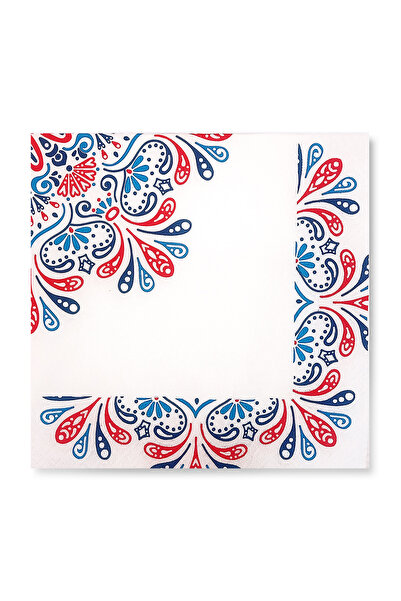 Story 33X33 cm Red Blue Navy Blue Motif Patterned 2 Layer 20 Square White Col...