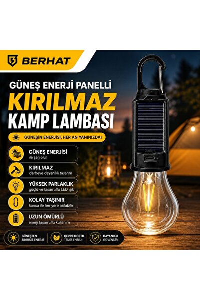 BERHAT Taşınabilir Güneş Enerjisiyle Çalışan Kamp Ampülü - Kırılmaz - Su Geçi...