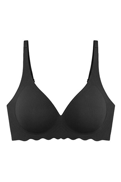Cottonhill Seamless Bra - Lumera |   Black Laser Cut Wire Free Rib Textured W...