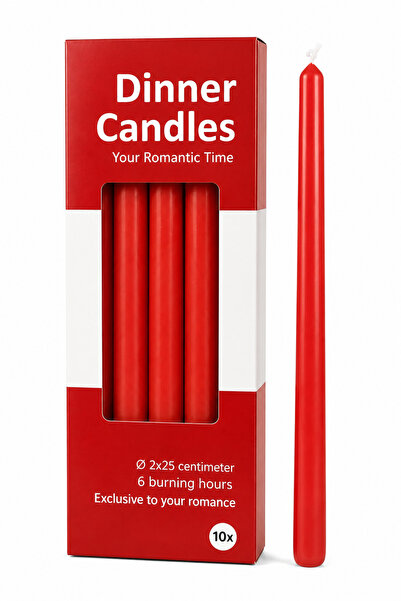 OEM Set 10 Lumânări Decorative Dinner Candles Roșii, Parafină, 25 cm, Ardere ...