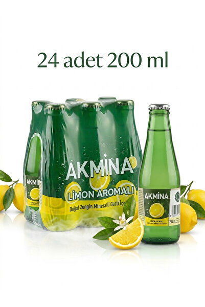 Akmina Limon Aromalı C Plus Doğal Maden Suyu (200 ml x 24 Adet)