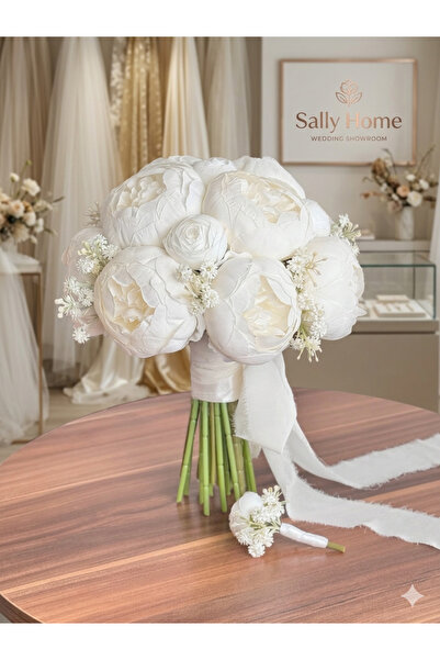 Sally Home Premium Yapay Şakayık Gelin Buketi- DAMAT YAKA ÇİÇEĞİ