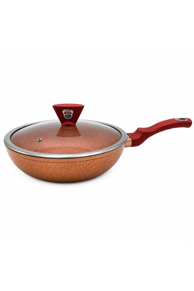 BAROLY Tigaie Wok antiaderentă adâncă 28cm, cu capac sticlă, interior granit