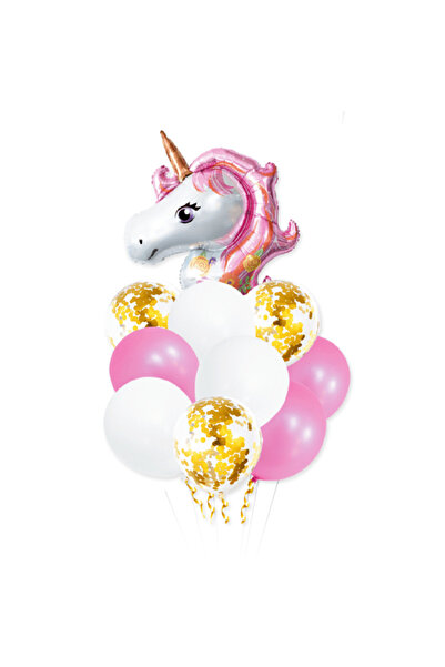 MP Mirific Party Set de 10 baloane unicorn, roz și alb