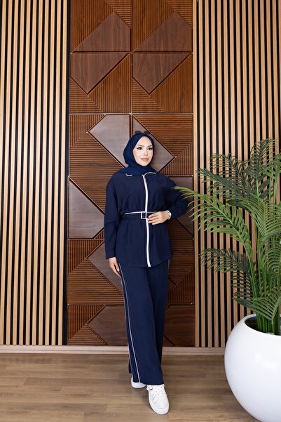 MiraMore Butik Double Suit with Zipper and Belt Detail