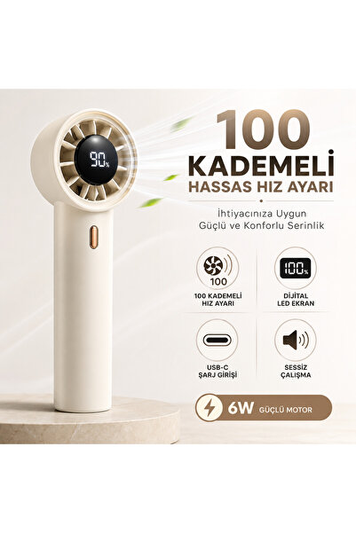 SMAYLİNG Taşınabilir El Vantilatörü, Dijital Ekranlı Mini Fan, 100 Kademeli H...