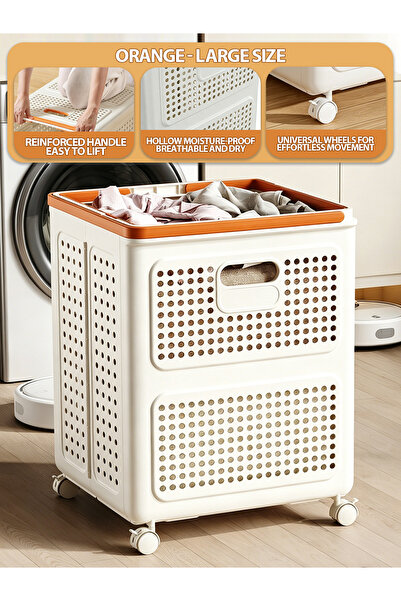 Vitakit Foldable Laundry Basket with Wheels, Large Capacity Hollow Household ...