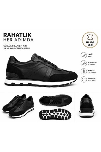 GERARDO AYAKKABI Black Genuine Leather Men's Sports Shoes