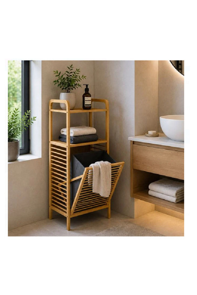 JMB Cos Rufe din Bambus cu Rafturi 40x30x95cm
